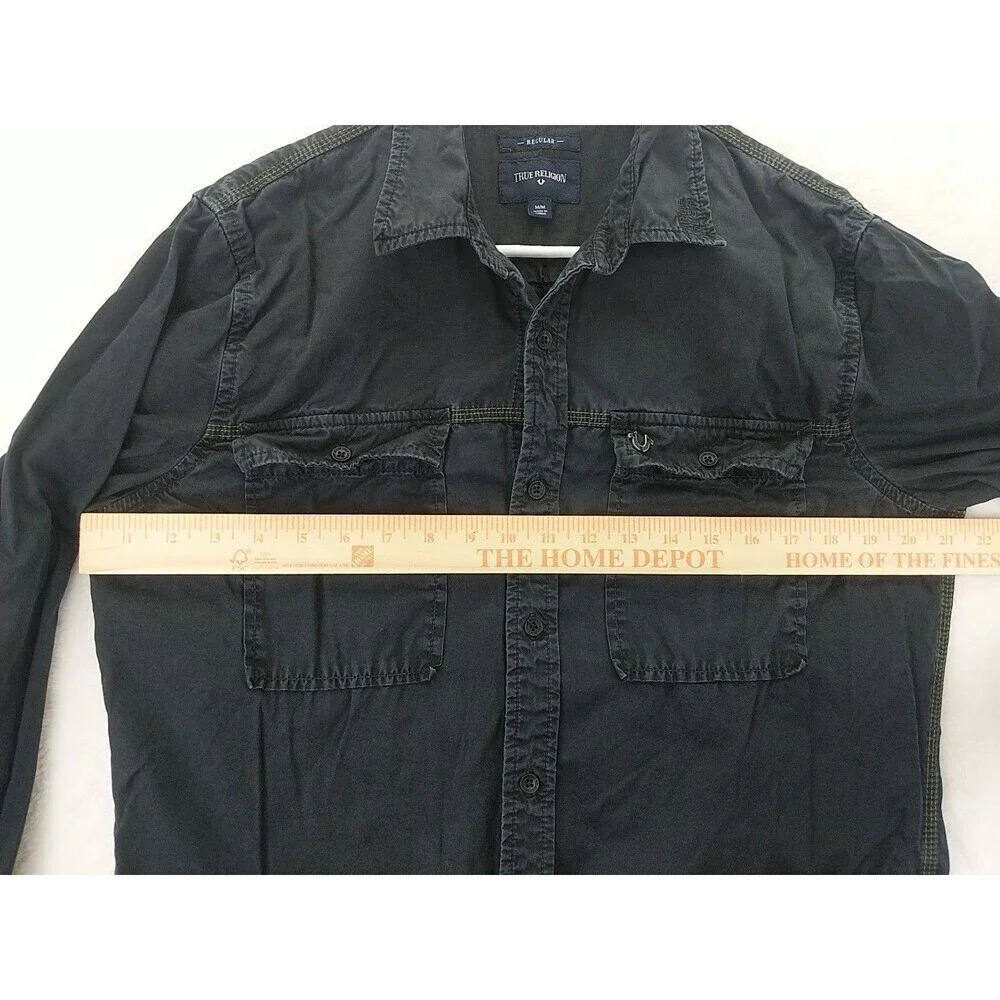 True Religion Regular Fit Mens Medium Black Button-Down Long Sleeve Shirt
